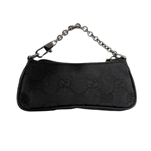 GUCCI Vintage GG Monogram Horsebit Micro Pouch Coin Purse Black Silver [106221] - Picture 5 of 13